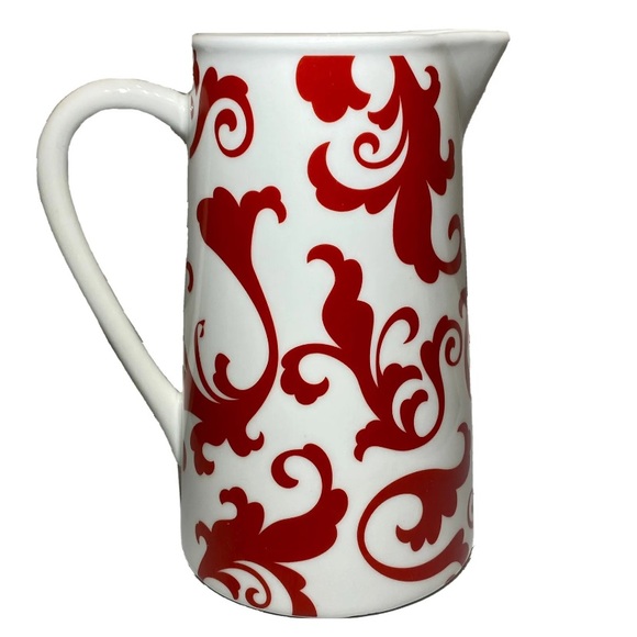 Ciroa Fiori Red & White Pitcher HTF Scrolls / Paisley Print Fine Bone China, NWT - Picture 1 of 13